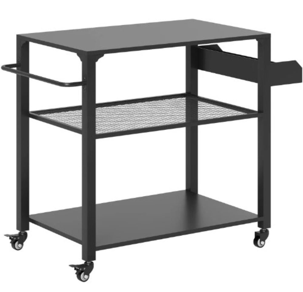 English Elm Movable Powder Coated Steel Grill Cart with Three Tier Storage and Locking Swivel Casters T3971P425267