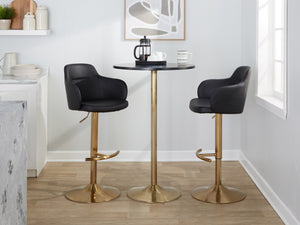 English Elm Adjustable Swivel Barstools Mid-century Modern Walnut and Cream Faux Leather Set of 2 B202S02161