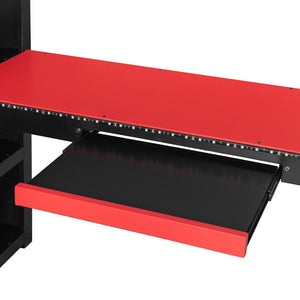 English Elm Full Size Gaming Loft Bed with Desk Rgb Lighting Power Outlet and Storage Drawer Red LT000285AAJ