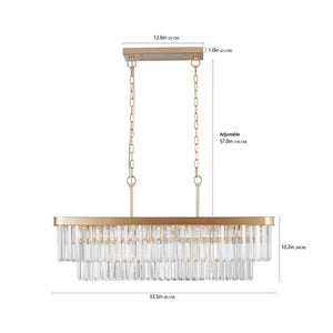 English Elm Chandeliers,Rectangular Crystal Chandelier Adjustable Modern Industrial Iron Frame Pendant Light for Kitchen Dining Room Bedroom PMID Gold W2312P368691