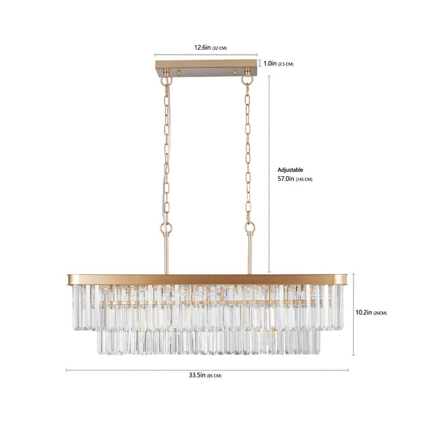 English Elm Chandeliers,Rectangular Crystal Chandelier Adjustable Modern Industrial Iron Frame Pendant Light for Kitchen Dining Room Bedroom PMID Gold W2312P368691