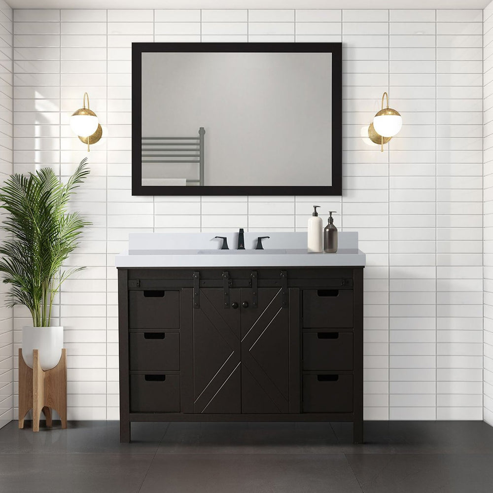 English Elm Brown Bath Vanity 48" W x 22" D with Cultured Marble Top, Matte Black Faucet & 44" Mirror, Durable B2731S01339