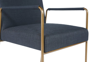 Sunpan Balford Dining Armchair - Elegant Mid-Century Design with Comfortable Seat and Antique Brass Frame Arena Navy