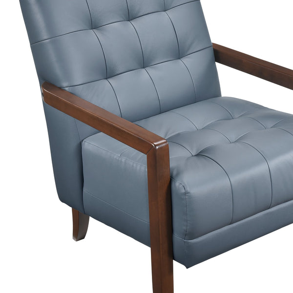 English Elm Modern Tufted Leather Accent Chair with Walnut Wood Frame, Upholstered Seat, Compact Stylish Design Blue 28 L x 21 W x 25.75 H B011P271924