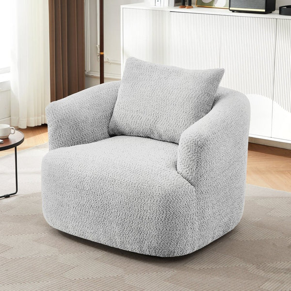 English Elm 360° Swivel Boucle Barrel Chair with Pocket Springs for Modern Living Rooms N719P288552R