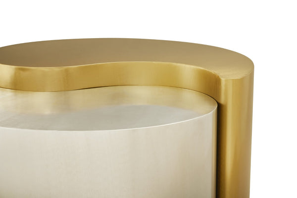 English Elm Ying Yang Modern Coffee Table - Sculptural Iron Frame In Gold & Silver, Perfect For Stylish Living Rooms G150108938-GIGA