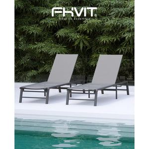 English Elm Assemble-free Outdoor Aluminum Chaise Loungers Stackable Textilene Poolside Set of 2 Gray W5756P485212