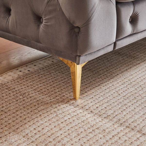 English Elm FX Velvet Chesterfield Sofa 82.5" Deluxe Tufted Design with 2 Pillows, Metal Legs, 750lb Capacity Grey W1926S00071