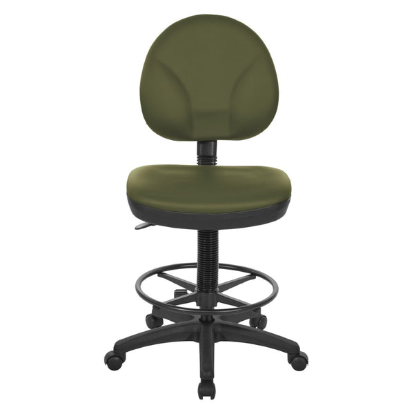 OSP Home Furnishings Sculptured Ergonomic Drafting Chair with Lumbar Support Padded Seat and Adjustable Footring Sage DC550-R106