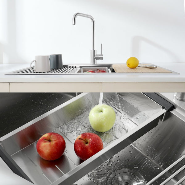 English Elm Stainless Handmade Single Bowl Drop-in Kitchen Sink with Cutting Board and Drain Grid T3177P286033