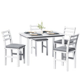 English Elm 5 Piece s Stylish Dining Table Set 4 Upholstered Chairs With Ladder Back Design For Dining Room Kitchen Gray Cushion White