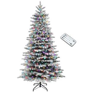English Elm 6.5ft Flocked Artificial Pine Tree with 400 Led Lights and Remote Indoor Holiday T3971P401262