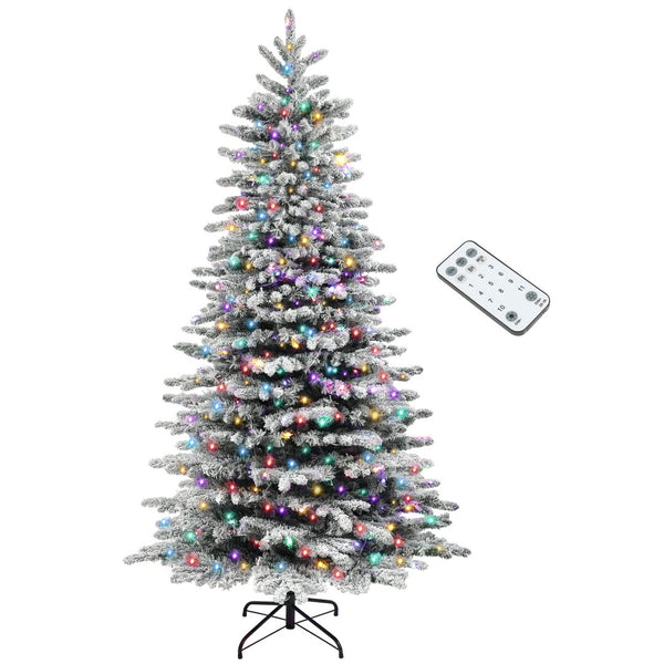 English Elm 6.5ft Flocked Artificial Pine Tree with 400 Led Lights and Remote Indoor Holiday T3971P401262