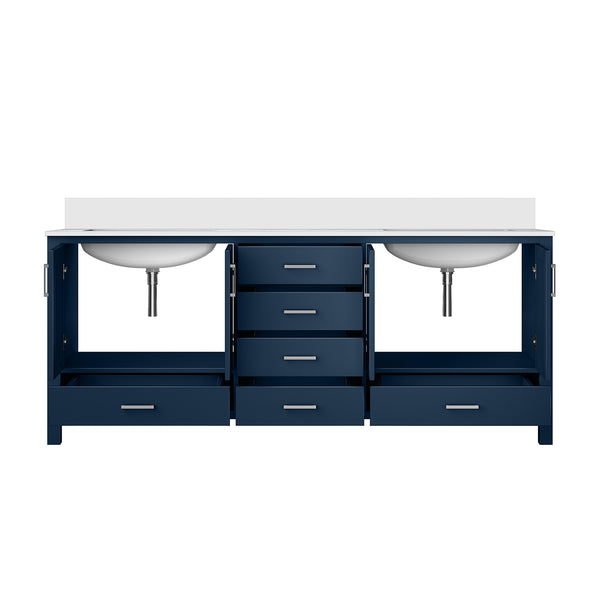 English Elm Navy Blue Double Bath Vanity With White Quartz Top – Stylish 80" W Design For Ultimate Storage & Elegance B2731P258960