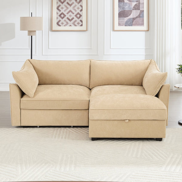 English Elm 2-Seater Chenille Sofa With Movable Storage Footstool - Cozy Wheat Upholstery & Elegant Design W3041S00173