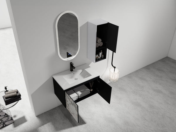 English Elm 30" Wall-Mounted Bathroom Vanity Set With Ceramic Sink, Soft-Close Doors & Ample Storage Solution W999S00331