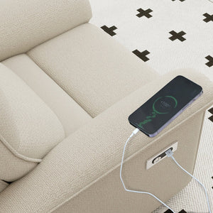 English Elm Wall Zero Wall Power Recliner Chair with Overstuffed Backrest, USB Type-C Charging Port, Space-Saving Electric Recliner for Small Rooms Beige+Grey W1028S00053
