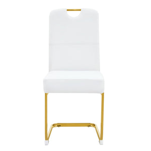 English Elm Modern Cantilever Gold Frame Pu Leather Dining Chairs Glam Set of Four White W3875P372993