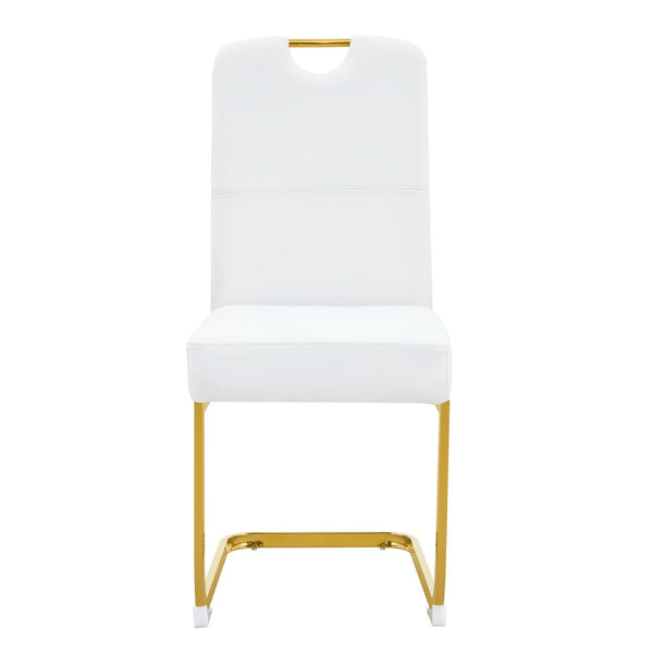 English Elm Modern Cantilever Gold Frame Pu Leather Dining Chairs Glam Set of Four White W3875P372993