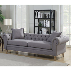 English Elm Modern Upholstered Sofa with Solid Wood Frame, Button Tufting, Rolled Arms & 2 Pillows — Gray, Cozy Durable Seating for Living Room (74" L) B347P407082