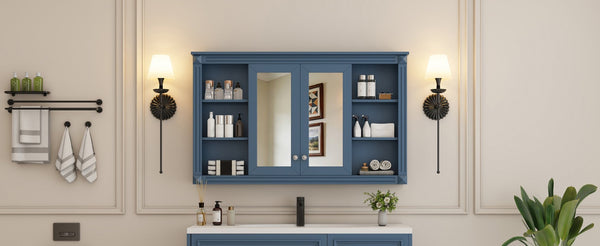English Elm 47 Inch Wall Mounted Medicine Cabinet with Mirror Open Shelving and Adjustable Storage N710P363550C