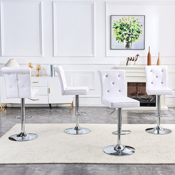 English Elm A Set of 2 Glam Faux Alligator Pvc Barstools with Crystal Buckle Detail White W1512P491871