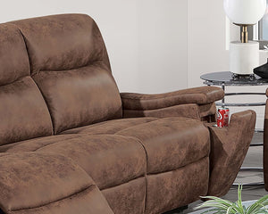 English Elm Modern Reclining Sofa Leather-like Upholstery Walnut Legs Cup Holders Living Room B011P469519