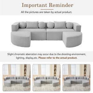 English Elm Boneless Modular Sectional Sofa with Curved Ends, Deep Bouclé Seating, Convertible Sofa Bed & Pillows for Living Room Grey N719S002120E
