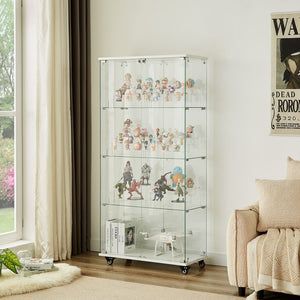 English Elm 4 Tier Glass Display Cabinet - Elegant Double Door Design With Locks & Adjustable Shelves For Every Space W1668P241907