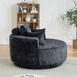 English Elm 55''l 55'l Chenille Swivel Lounge Chair Plush Foam Fill 360 Rotation Modern Living Room Black W834S00642