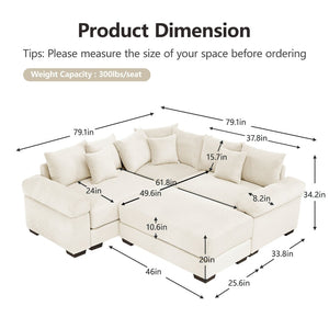 English Elm Oversized Modular Sectional Couch - Soft Corduroy, Ergonomic Design, Extra-Thick Armrests & Ottoman W714S01294-GIGA