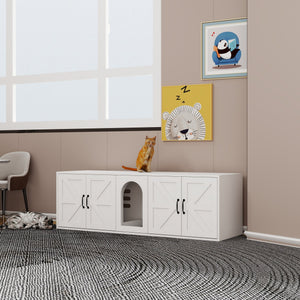 English Elm Litter Box Enclosure for 2 Cats with Double Room, Modern Wooden Cat Litter Furniture, White, 59" x 17.7" x 18.9" W282P196029