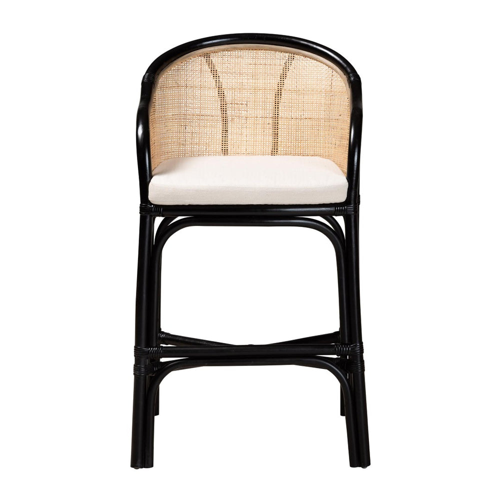 English Elm Modern Woven Rattan Counter Stool with Cushion Bohemian Kitchen Seating B2750P467680