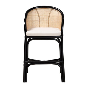 English Elm Modern Woven Rattan Counter Stool with Cushion Bohemian Kitchen Seating B2750P467680