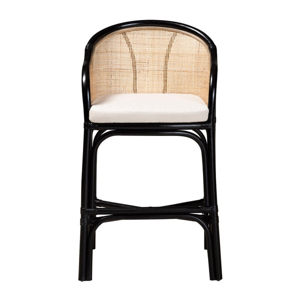 English Elm Modern Woven Rattan Counter Stool with Cushion Bohemian Kitchen Seating B2750P467680
