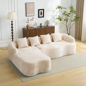 English Elm Full L-Shape Sectional Sofa with Curved Chaise, Modular Chenille Couch, High-Density Comfort for Apartment Living Beige W3612S00004