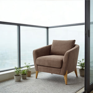 English Elm Accent Armchair Upholstered Low Profile Reading Chair with Lumbar Pillow Modern Living Room Seat Brown W2308P462647
