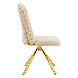 English Elm Set of 2 Sculptural Bubble Back Velvet Dining Chairs with Electroplated Metal Legs Beige,Gold W1512P491562