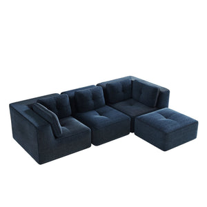 English Elm Modern Corduroy Sectional Sofa Tufted 3 Seater with Movable Ottoman Deep Seat Blue W714S01802