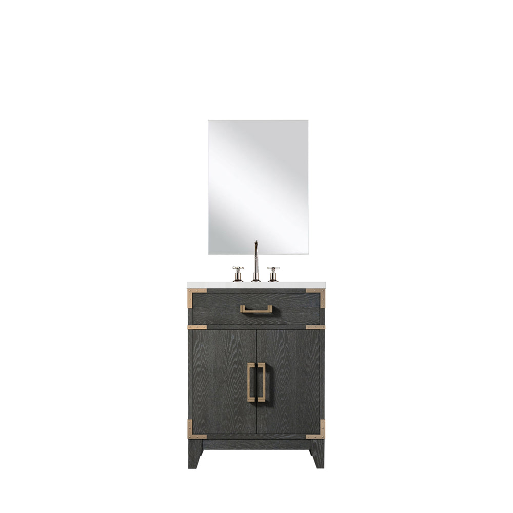 English Elm Black Oak Single Bath Vanity Set With Acrylic Countertop, Mirror & Faucet - Compact & Stylish Design B2731S02215