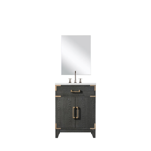 English Elm Black Oak Single Bath Vanity Set With Acrylic Countertop, Mirror & Faucet - Compact & Stylish Design B2731S02215