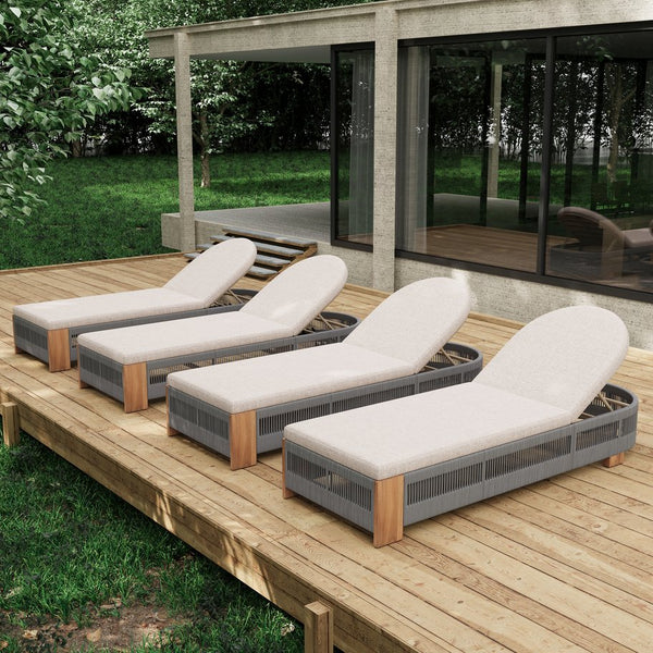 English Elm Christopher Knight Home® - Outdoor Chaise Lounge Chair – Elegant Acacia Wood With Adjustable Backrest, Plush Cushion & Grey Rope N770P298695G_N770P298696B