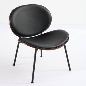 English Elm Mid-Century Shell Chair with Wood Grain Veneer, Curved Wide Seat, Metal-Wood Frame Holds 330+ lbs Black W1143P214250