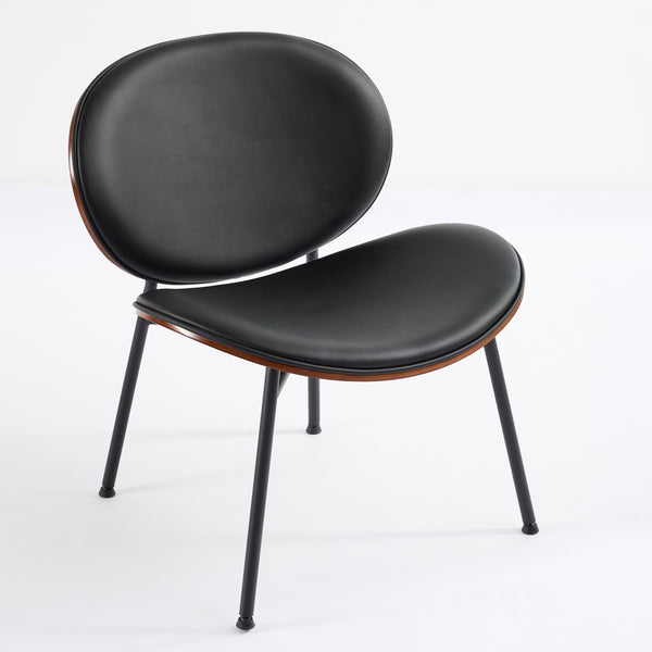English Elm Mid-Century Shell Chair with Wood Grain Veneer, Curved Wide Seat, Metal-Wood Frame Holds 330+ lbs Black W1143P214250