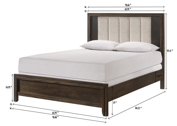 English Elm 1Pc Queen Size Bed With Plush Upholstered Headboard - Rustic Wood Finish & Sleek Linear Design B2741S00300