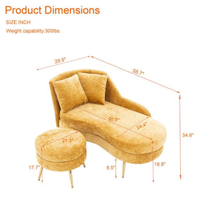 English Elm 58'' Chenille Chaise Lounge with Footstool Pocket Spring Comfort for Bedroom Living Room Yellow W2363S00091