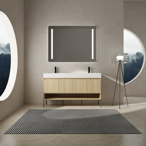 English Elm 60" Oak Bathroom Vanity Combo with Resin Basin, 4-Door Storage, Multi-Layer Wood Frame, Modern Elegance W1972S00011