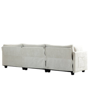 English Elm 111.42*32.28" XXL 3-Seater Chenille Sofa with Ultra-Soft Cushions, High-Rebound Comfort & Sturdy Black Legs Beige W2715S00001