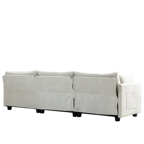 English Elm 111.42*32.28" XXL 3-Seater Chenille Sofa with Ultra-Soft Cushions, High-Rebound Comfort & Sturdy Black Legs Beige W2715S00001