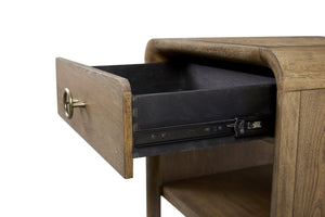 English Elm Waterfall Solid Wood Cocktail Table with Elm Veneer, Waterfall Sides & Metal Accents for Modern Living Room Light Brown 28 L x 28 W x 27 H B2699P238774